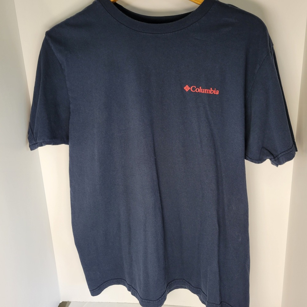 Columbia Mens Navy Blue Mountain Graphic T-Shirt Large Short Sleeve Cotton Tee